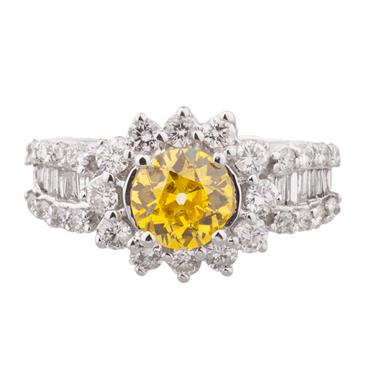 Forever Diamonds Round Yellow Diamond Engagement Ring in 14kt White Gold