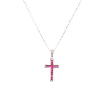 Forever Diamonds Ruby Diamond Cross in 14kt White Gold