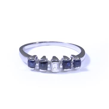 Forever Diamonds Five Stone Diamond and Sapphire Ring in 14kt White Gold