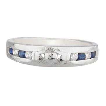 Forever Diamonds Sapphire and Diamond Claddaph Ring in 10kt White Gold