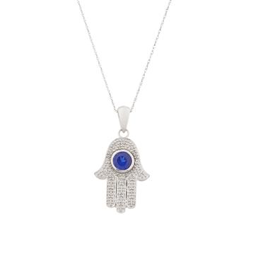 Forever Diamonds Sapphire and Diamond Hand of God Pendant in 14kt White Gold