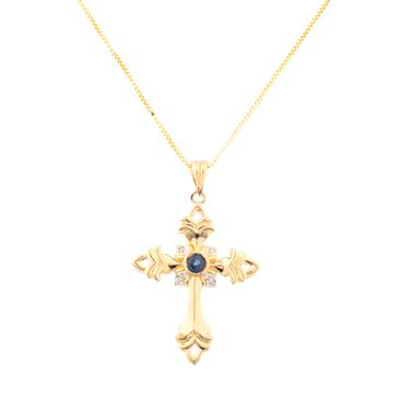 Forever Diamonds Sapphire Diamond Cross in 14kt Gold