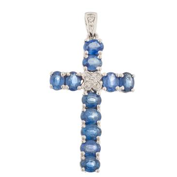 Forever Diamonds Sapphire Diamond Cross in 14kt White Gold