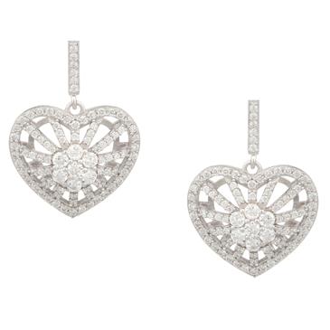 Forever Diamonds Spiral Heart Cluster Earrings in Sterling Silver