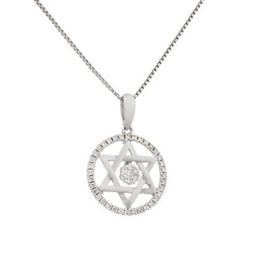 Forever Diamonds Star of David in Circle of Life Pendant in 14kt White Gold