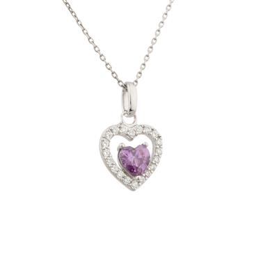 Forever Diamonds Sterling Silver Gemstone Heart Pendant