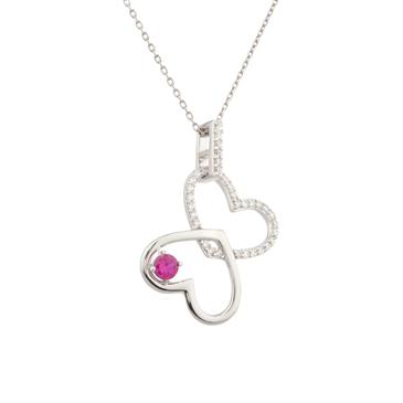 Forever Diamonds Sterling Silver Twin Hearts Pendant