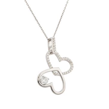 Forever Diamonds Sterling Silver Twin Hearts Pendant