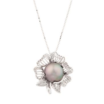 Forever Diamonds Tahitian Pearl Diamond Pendant in 14kt White Gold