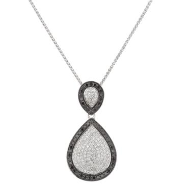 Forever Diamonds Tear Drop Black and White Diamond Pendant in 14kt White Gold