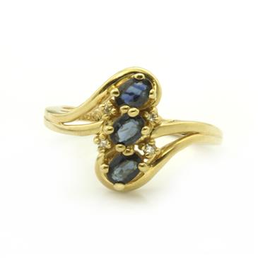 Forever Diamonds Three Stone Sapphire Accent Diamond Ring in 14kt Gold