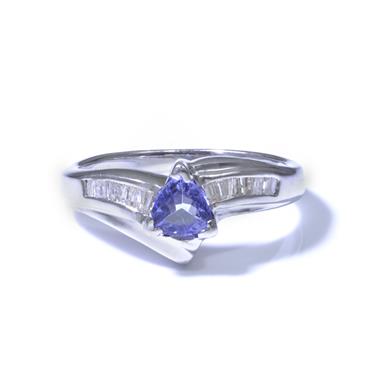 Forever Diamonds Trillion Cut Tanzanite Baguette Diamond 0.50ct TDW. 14kt White Gold Ring