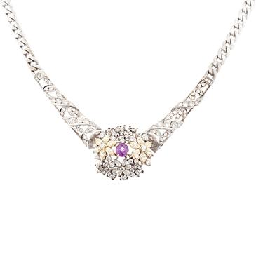 Forever Diamonds Vintage Diamond Flower Necklace in 14kt White Gold