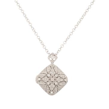 Forever Diamonds Vintage Diamond Locket Pendant in 14kt White Gold