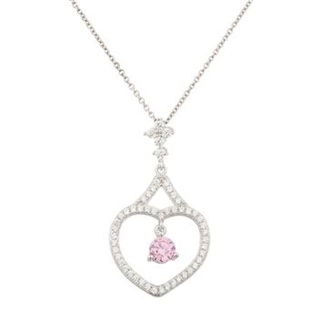 Forever Diamonds White and Pink Sapphire Heart Pendant in Sterling Silver