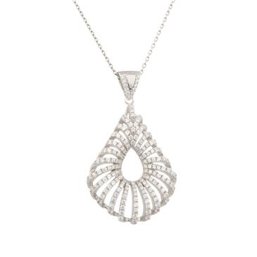 Forever Diamonds White Sapphire Filigree Tear Drop Pendant in Sterling Silver