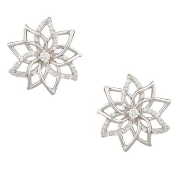 Forever Diamonds White Sapphire Flower Blossom Earrings in Sterling Silver
