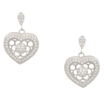 Forever Diamonds White Sapphire Heart Earrings in Sterling Silver