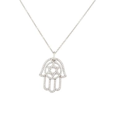 Forever Diamonds Star of David in Hand of God Pendant in Sterling Silver