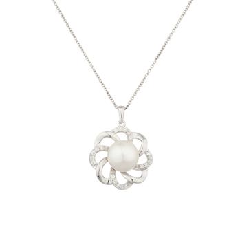 Forever Diamonds White Sapphire with Pearl Pendant in Sterling Silver