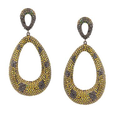 Forever Diamonds Yellow and Black Diamond Earrings in Silver/14kt Gold