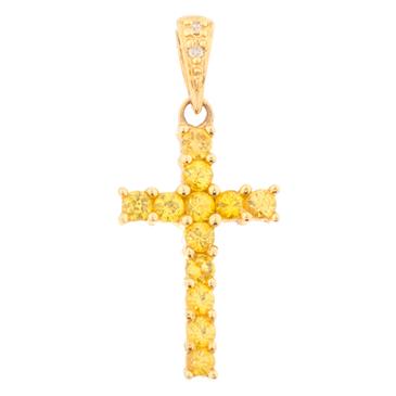 Forever Diamonds Yellow Sapphire Diamond Cross in 14kt Gold