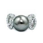 Diamond Tahitian Pearl Ring in 18kt White Gold