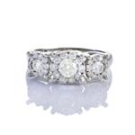 1.23CT TDW.  Three Stone Diamond Cluster Engagement Ring in 14kt White Gold 