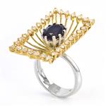 Diamond Blue Sapphire Ring in 14kt Two-Toned Gold