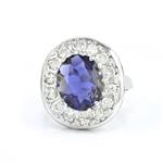 Oval Cut Blue Iolite Diamond Halo Ring in 14kt White Gold
