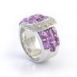 Diamond Pink Sapphire Belt Buckle Ring in 14kt White Gold