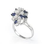 Diamond Sapphire Blossom Ring in 14kt White Gold