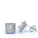 0.55CT TDW. Square Diamond Halo Stud Earrings in 14kt White Gold 