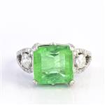 Natural Emerald Diamond Ring in 18kt White Gold