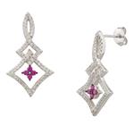 Ruby and White Sapphire Earrings in Sterling Silver