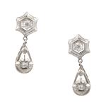 Antique Star and Tear Drop Diamond Earrings in 14kt White Gold