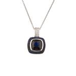 Blue Sapphire Halo Pendant in Sterling Silver