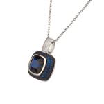 Blue Sapphire Halo Pendant in Sterling Silver