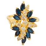 Blue Sapphire Diamond Blossom Ring in 14kt Gold