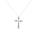 Forever Diamonds Blue Sapphire Diamond Cross in 14kt White Gold