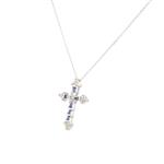 Blue Sapphire Diamond Cross in 14kt White Gold