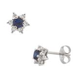 Blue Sapphire Diamond Star Earrings in 14kt White Gold