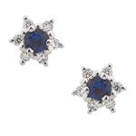 Blue Sapphire Diamond Star Earrings in 14kt White Gold