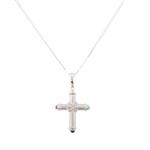 Cabochon Gemstone Diamond Cross in 14kt White Gold