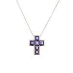 Colored Stone Diamond Cross in 14kt White Gold