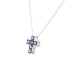 Colored Stone Diamond Cross in 14kt White Gold