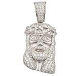 Small Cubic Zirconia Head of Jesus Pendant in Sterling Silver