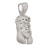 Small Cubic Zirconia Head of Jesus Pendant in Sterling Silver