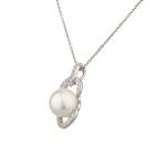 White Sapphire Pearl Pendant in Sterling Silver