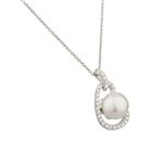 White Sapphire Pearl Pendant in Sterling Silver